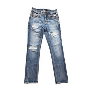 BKE 'Alec' mens straight leg jeans size 28x29* measured Distressed embroidered